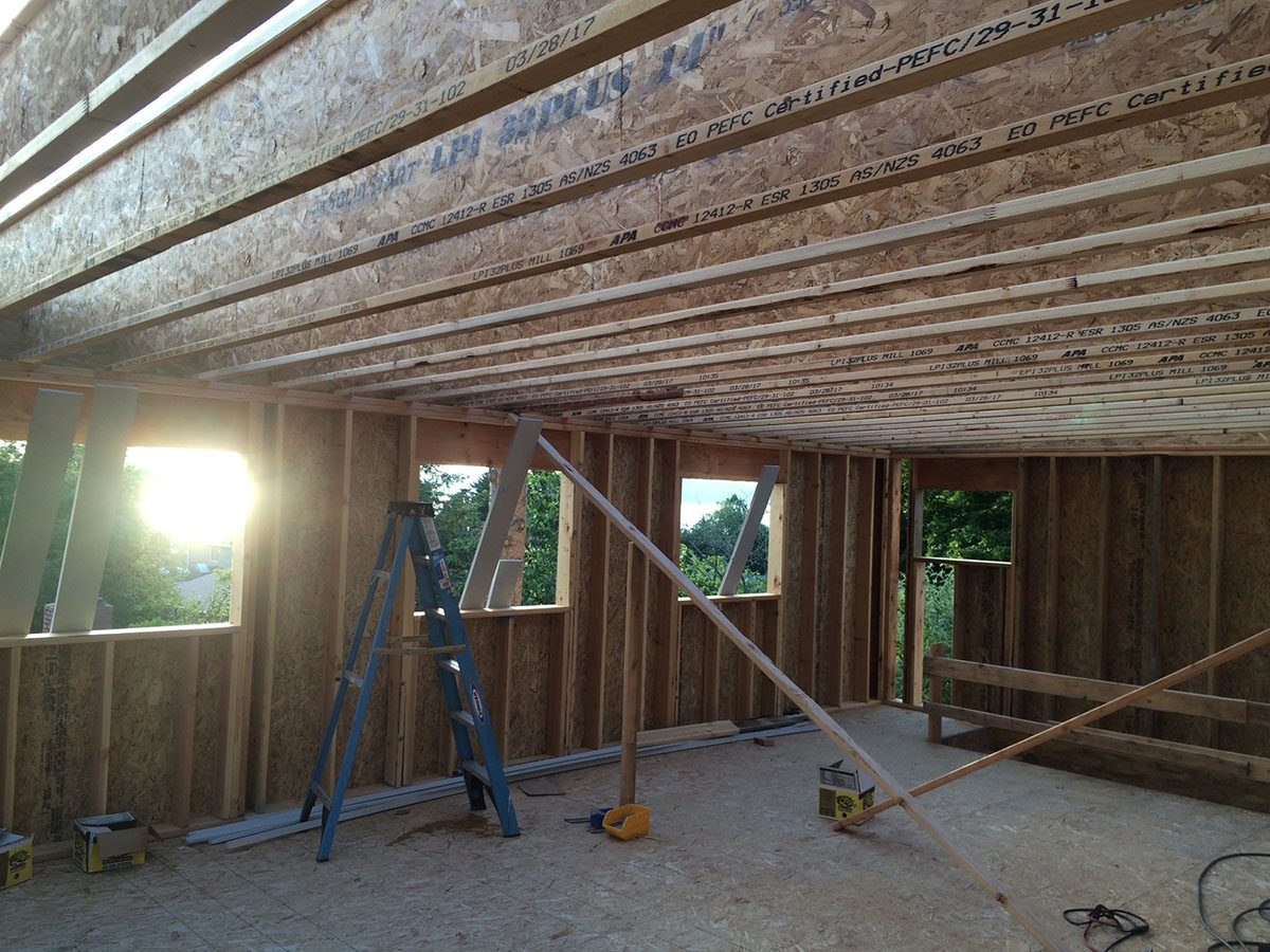 Browns Point ADU beam and interior framing